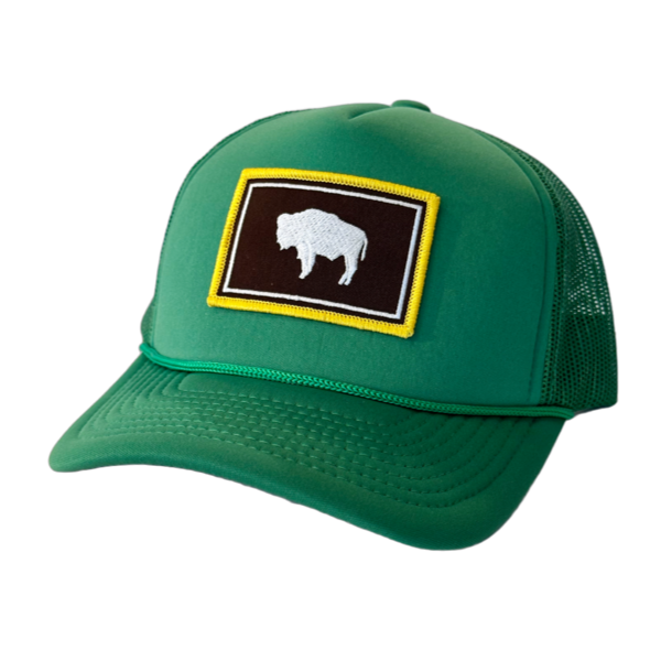Green Trucker Wyoming Flag Patch Hat