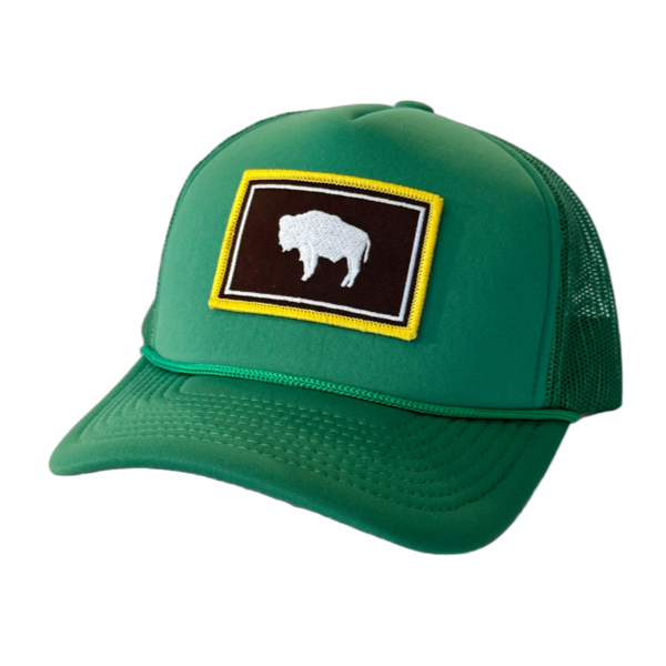 Green  Wyoming Flag in Brown and Yellow Patch Trucker Hat