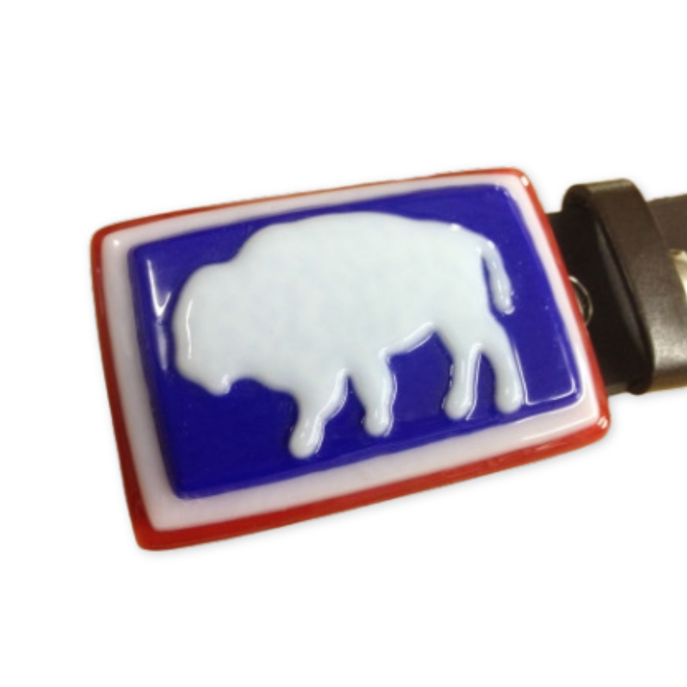 Wyoming Flag glass belt buckle in red white and blue