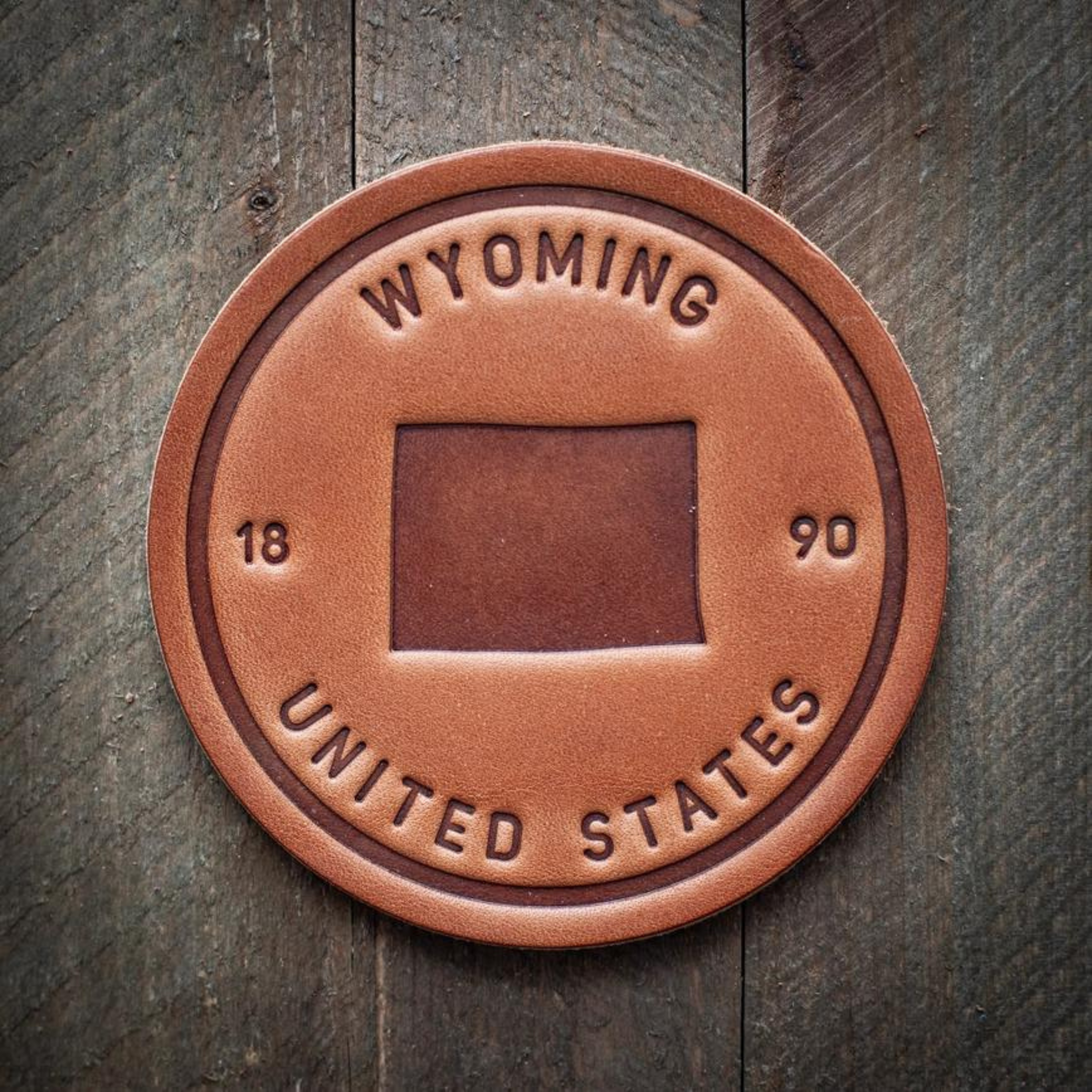 Wyoming State Silhouette Leather Coaster