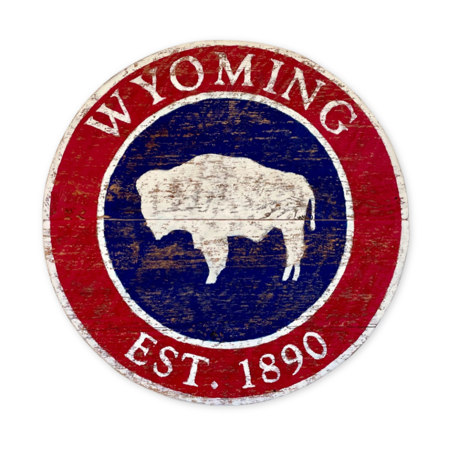 Round Wyoming Flag Barnwood Sign