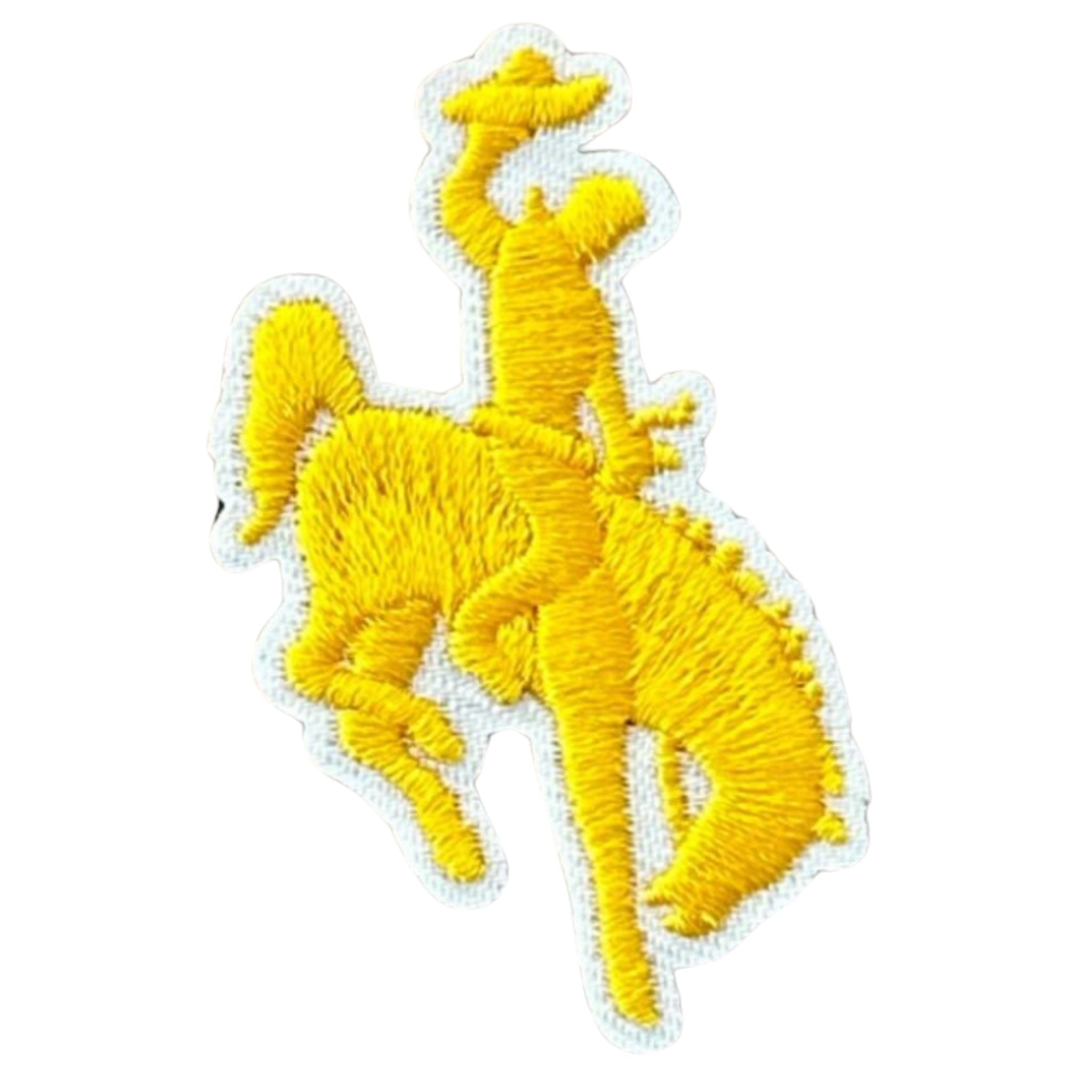 Yellow embroidered horse patch on a white background