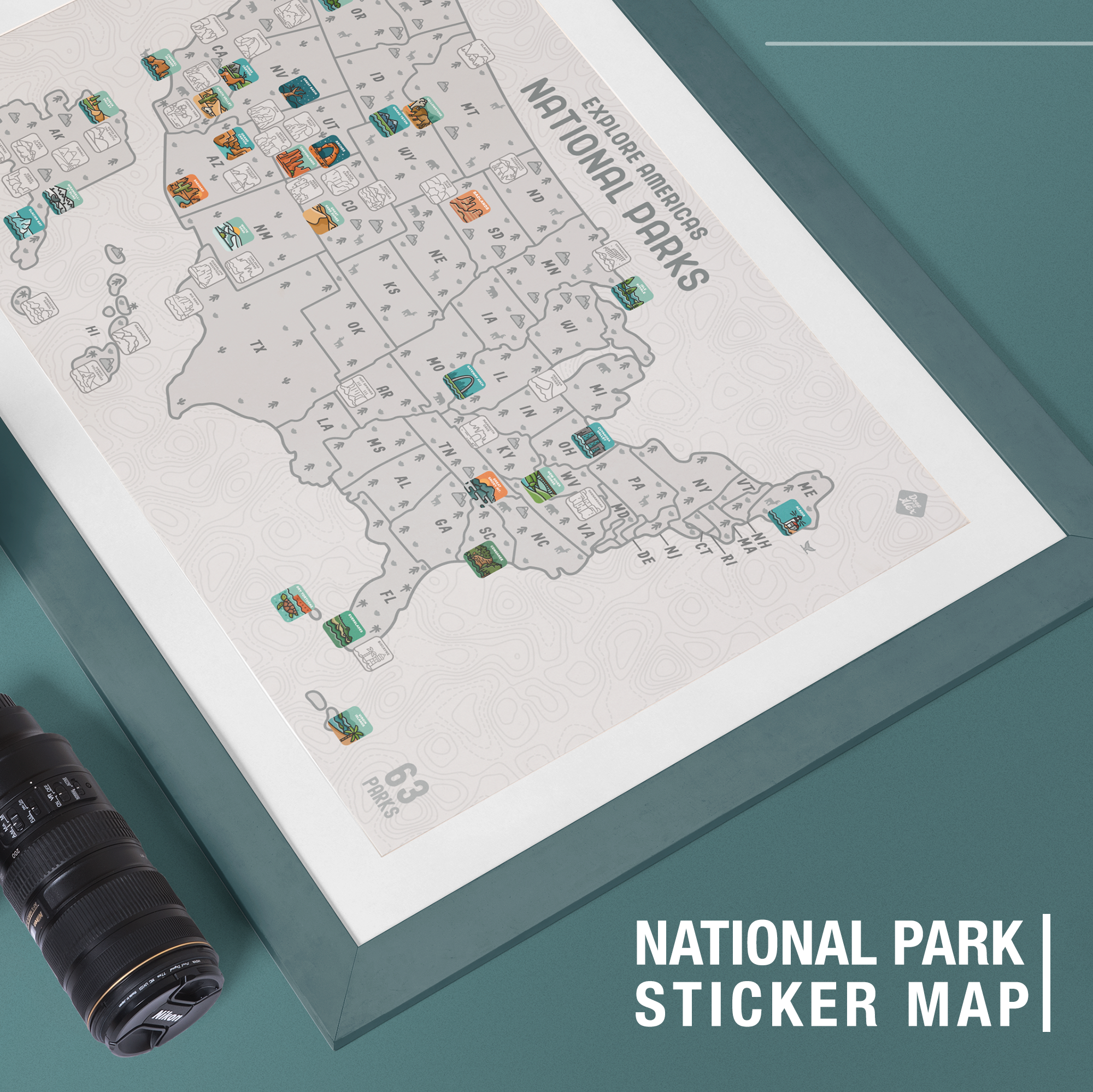 63 National Park Sticker Map