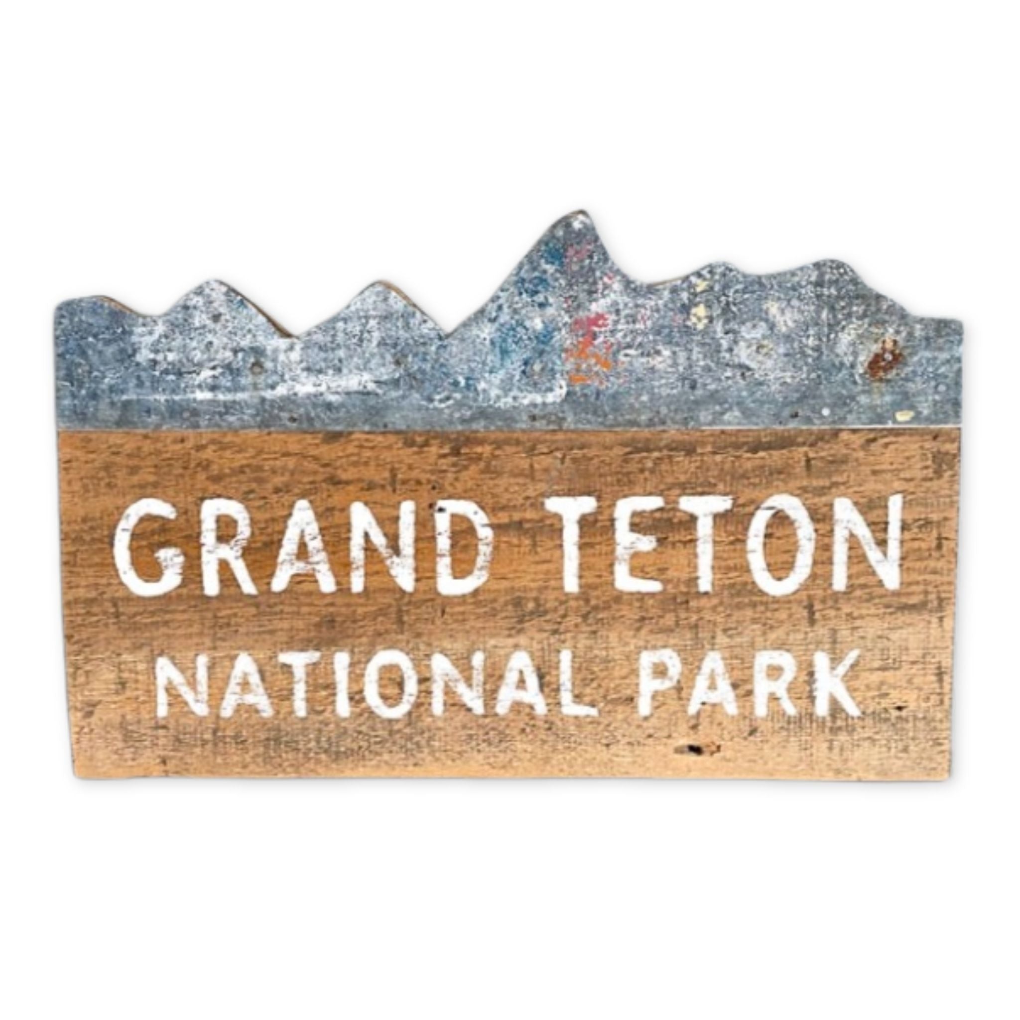 weathered grand teton national park sign inspired by park entrance sign