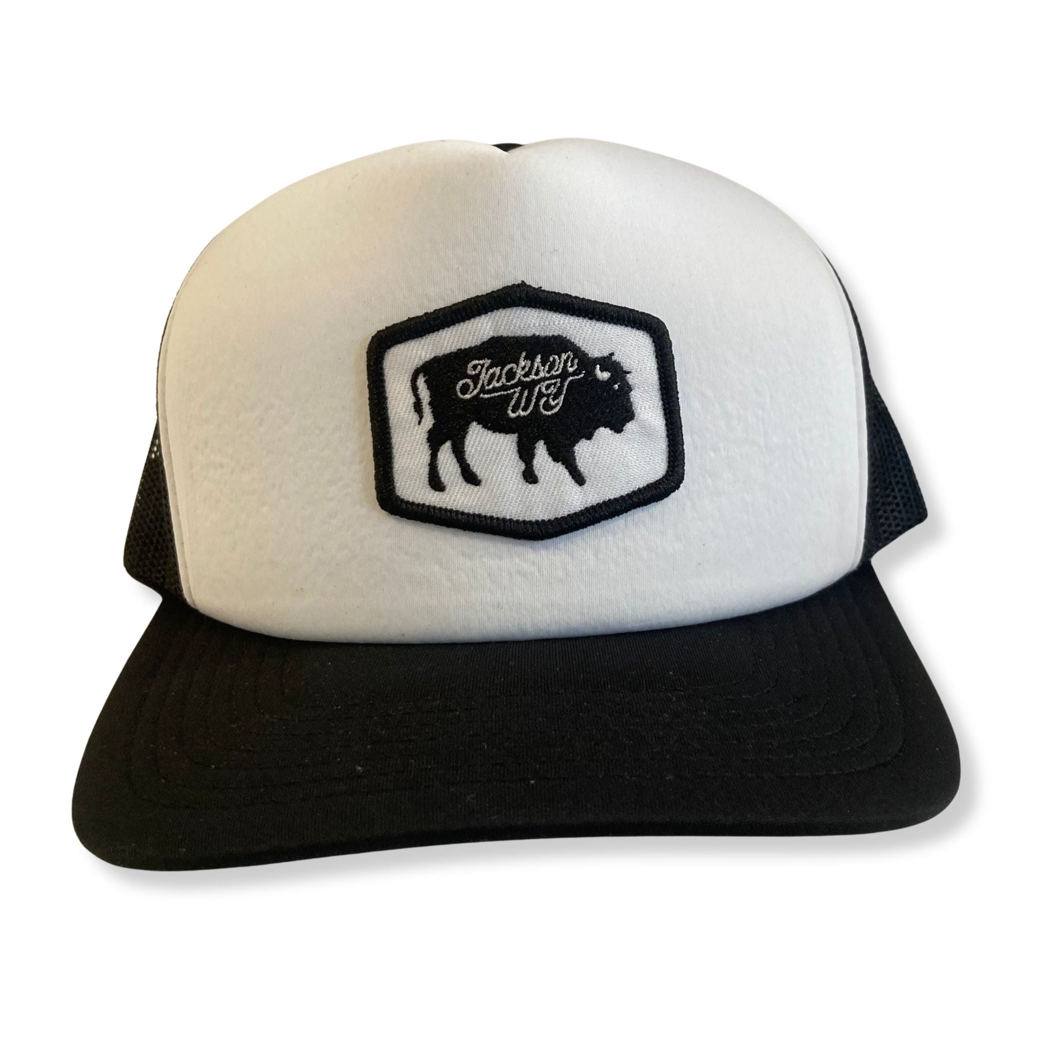 White and Black Foam Trucker Jackson Wy Bison Patch Hat
