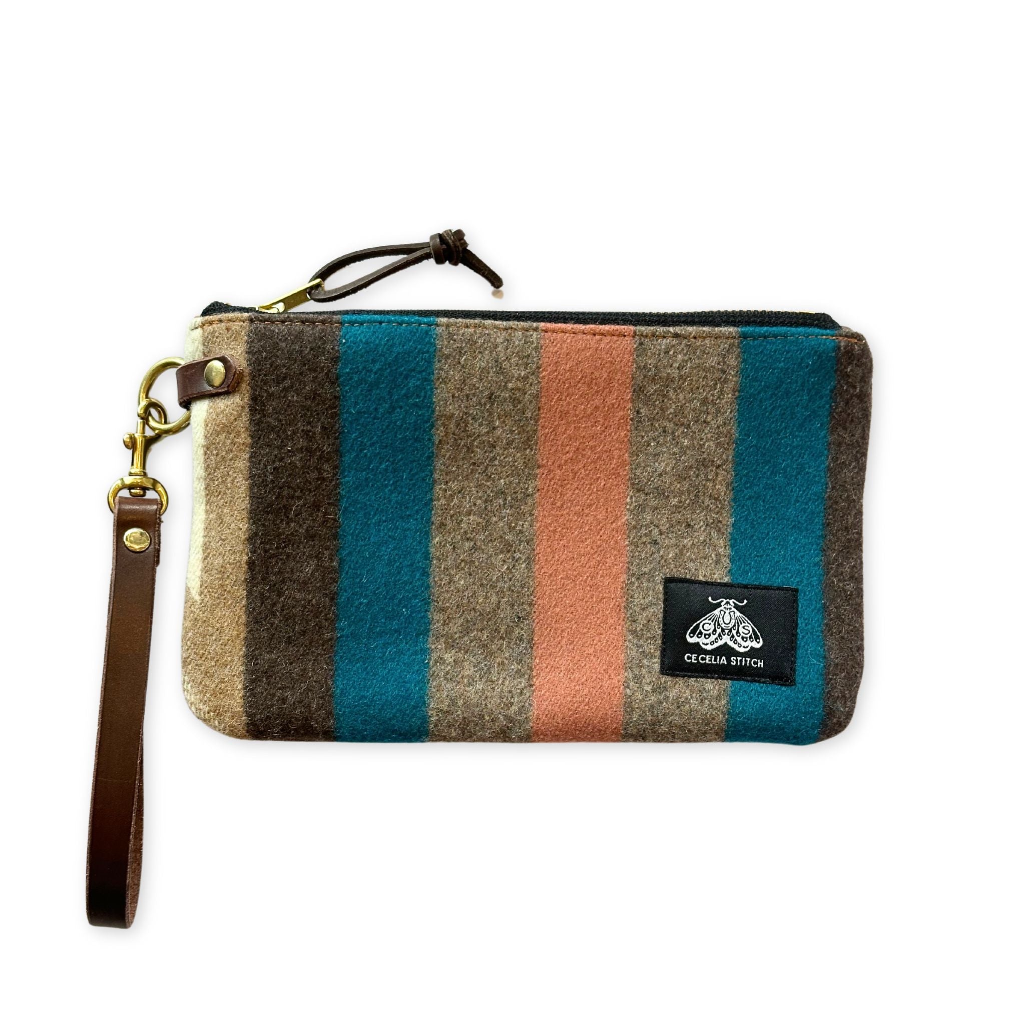 Large Pendleton Wool and Leather Zip Clutch