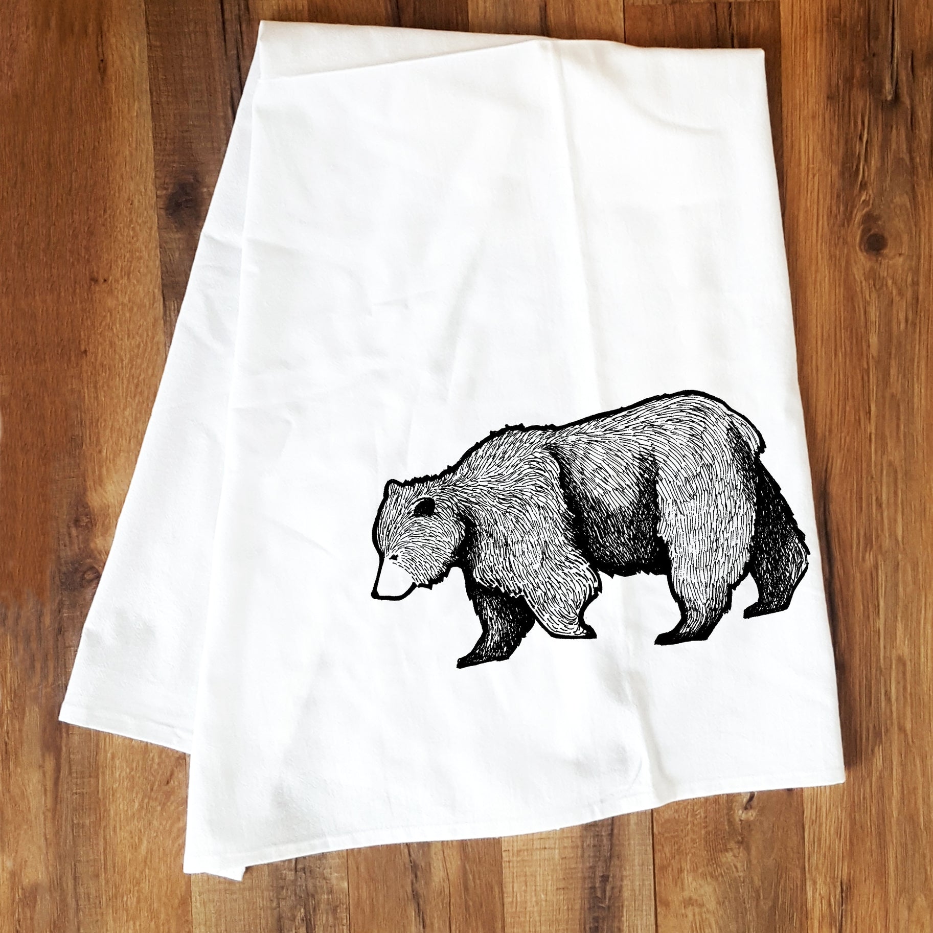 Bear Holding Flowers Tea Towel, Made in Jackson Hole