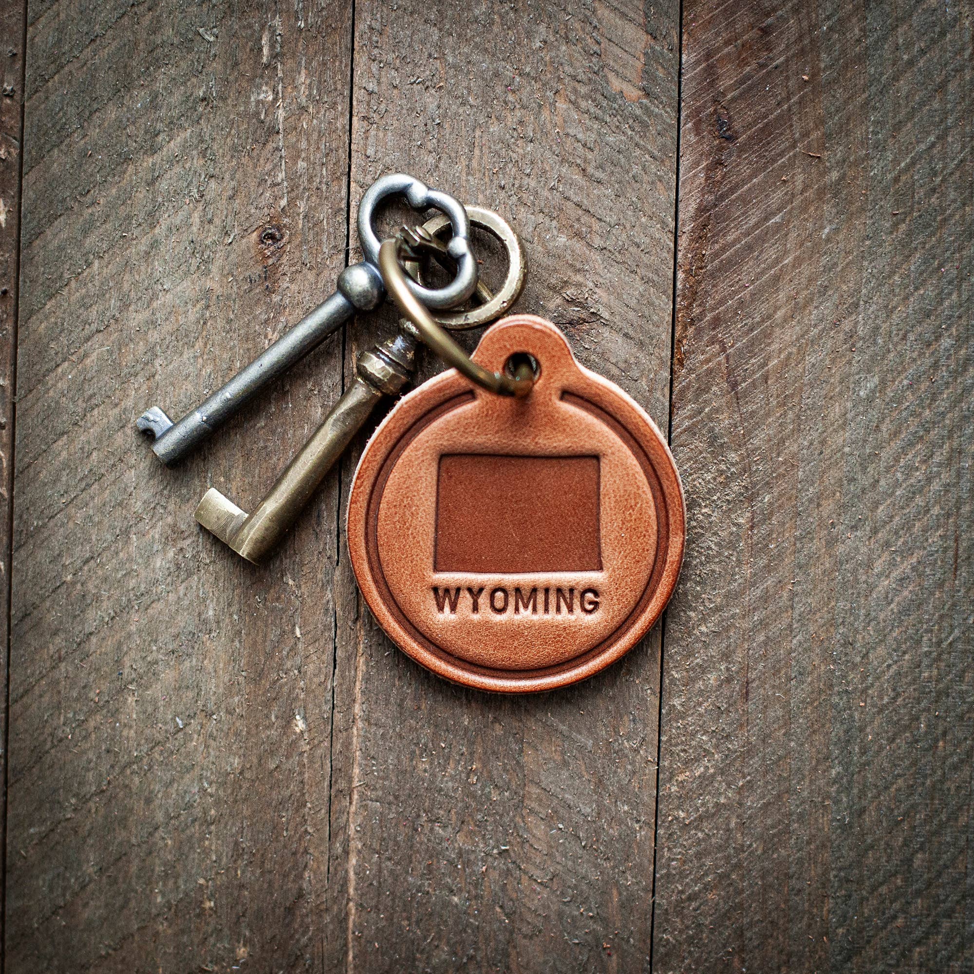 Wyoming Leather Keychain Circle