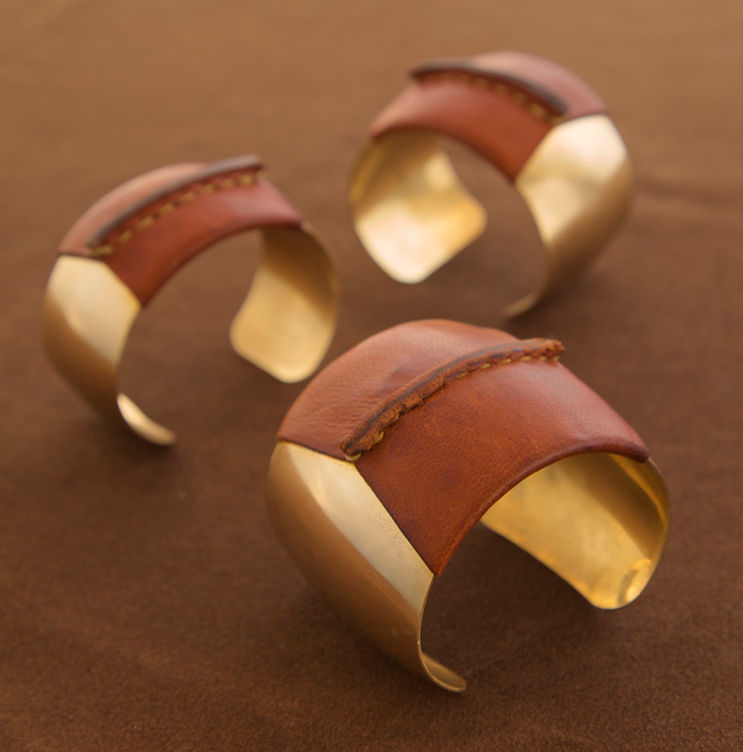 Domed Brass Leather Cuff