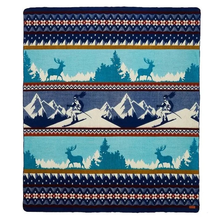 Blue Ski Adventure Southwestern Blanket