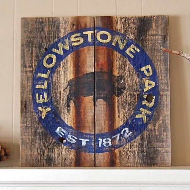 Yellowstone National Park Barnwood Sign - Blue