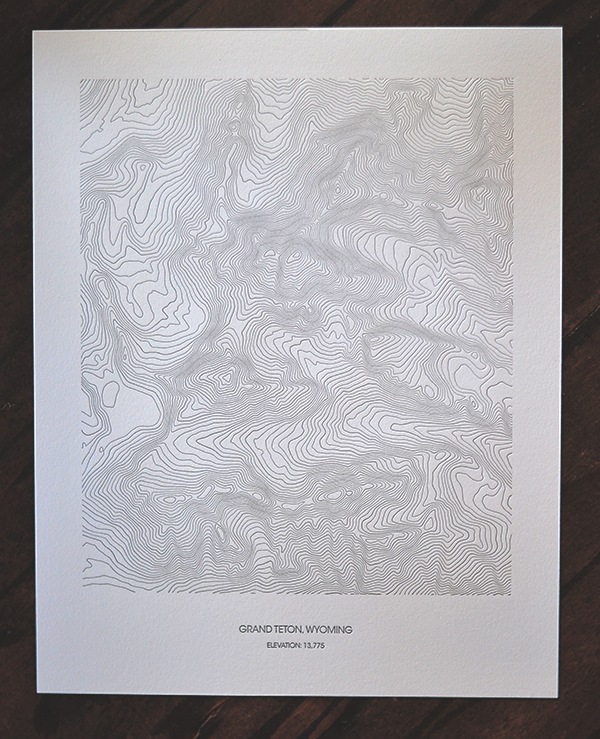 Grand Teton Letterpressed Topographic Poster