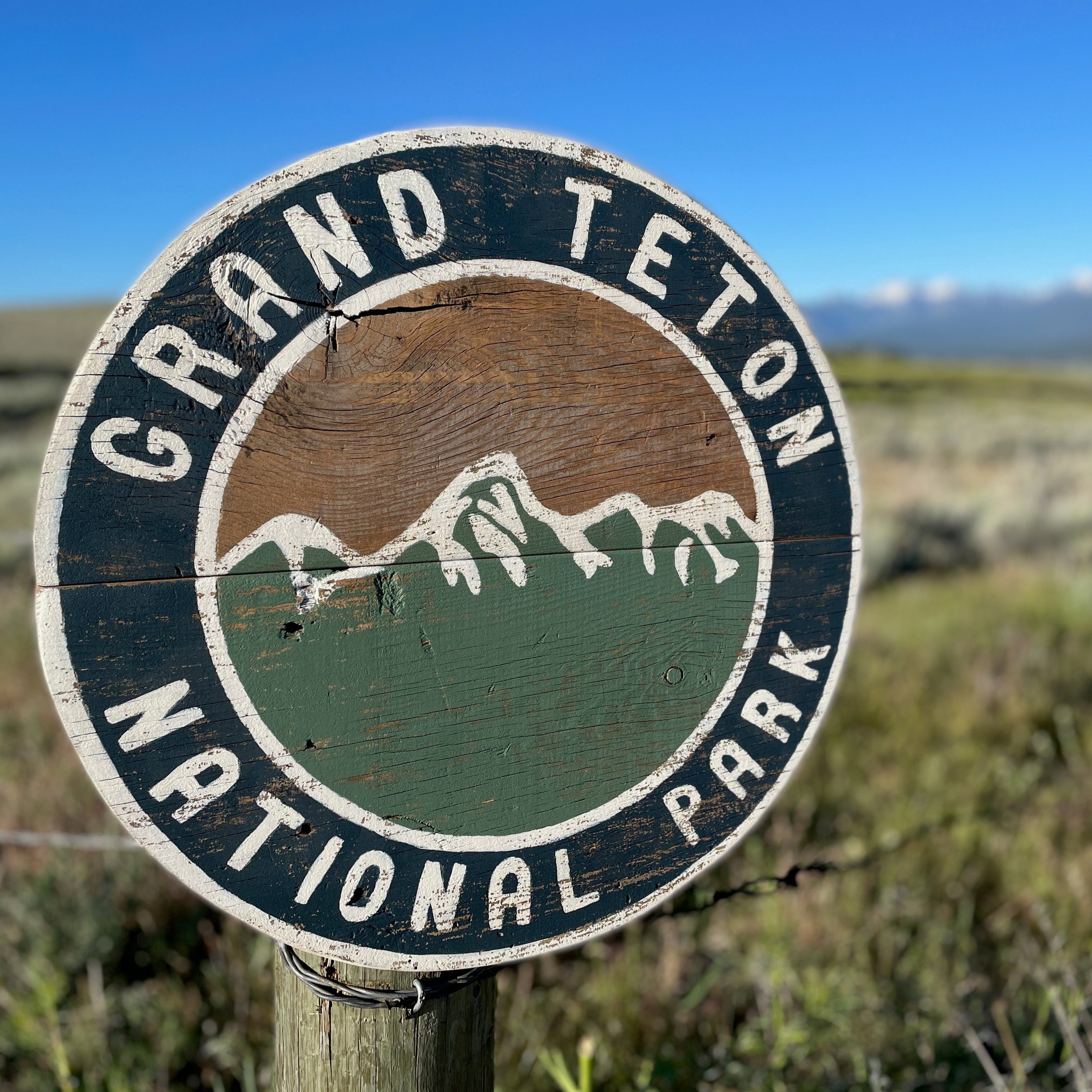 Round Grand Teton Barnwood Sign