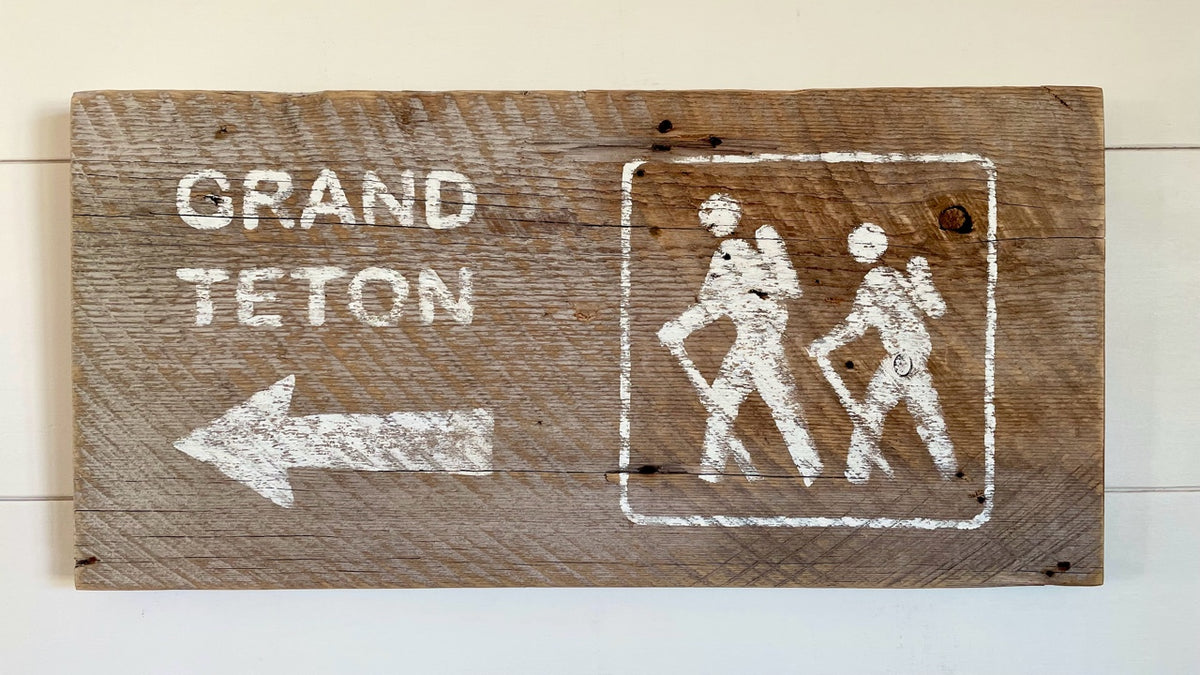 Grand Teton Directional Barnwood Sign