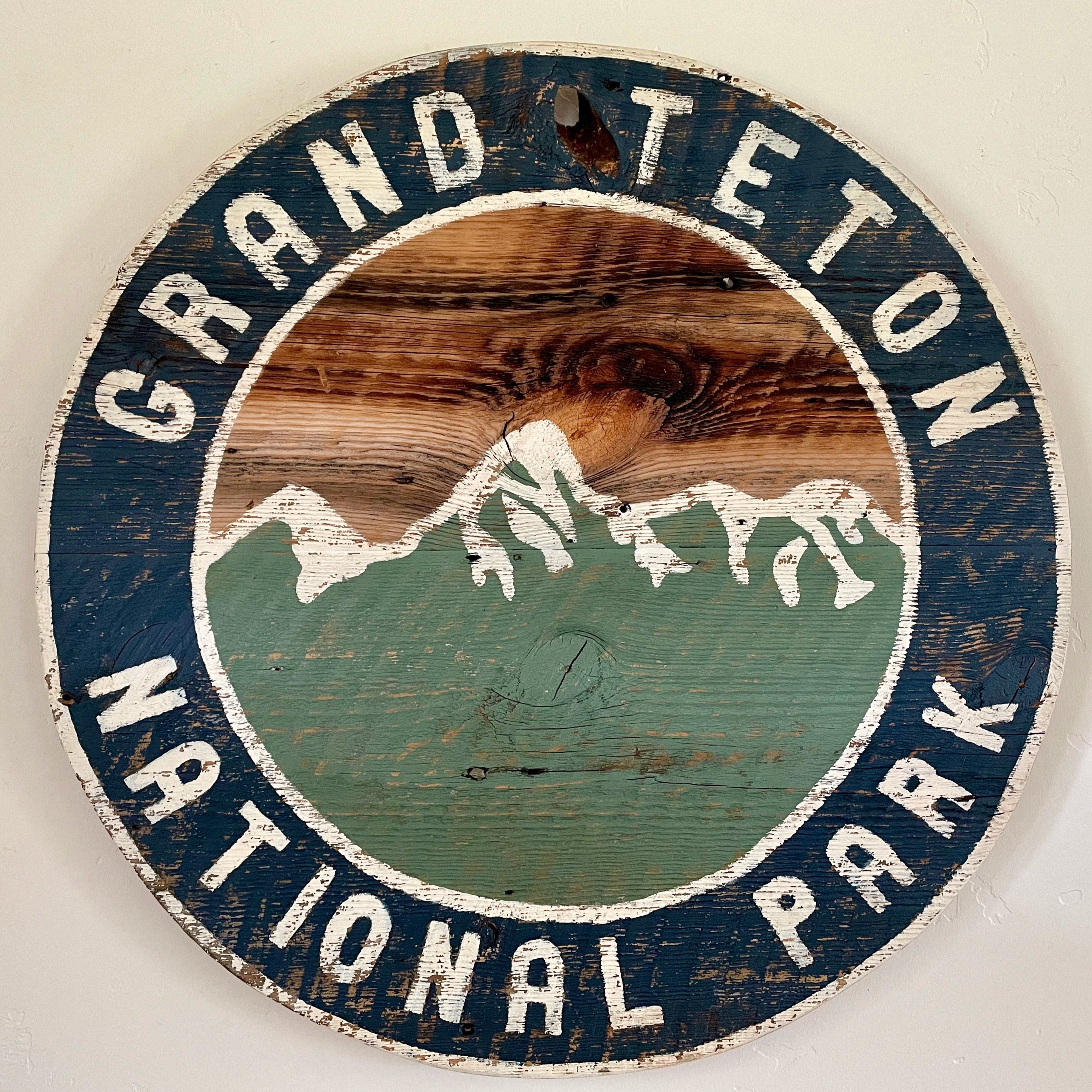 Round Grand Teton Barnwood Sign