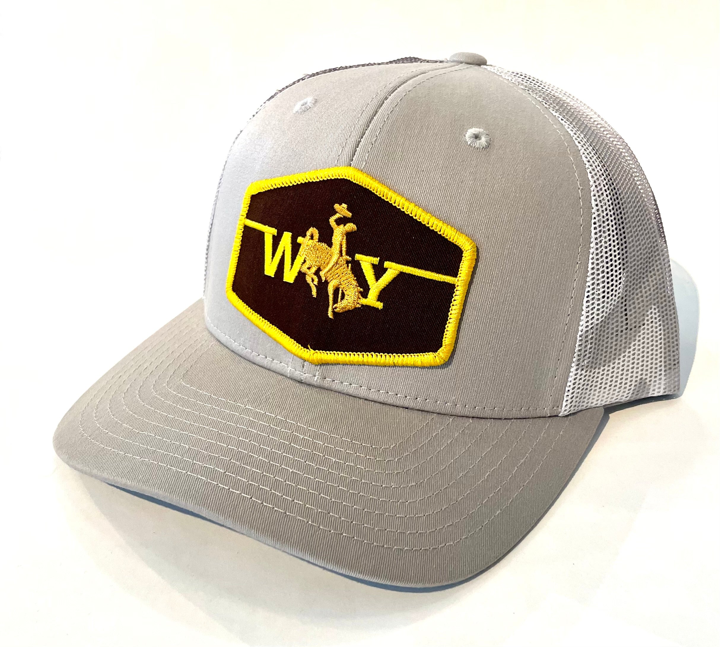 Light Grey with  White- Grey Camo Mesh Back Wyoming Bronco Hat
