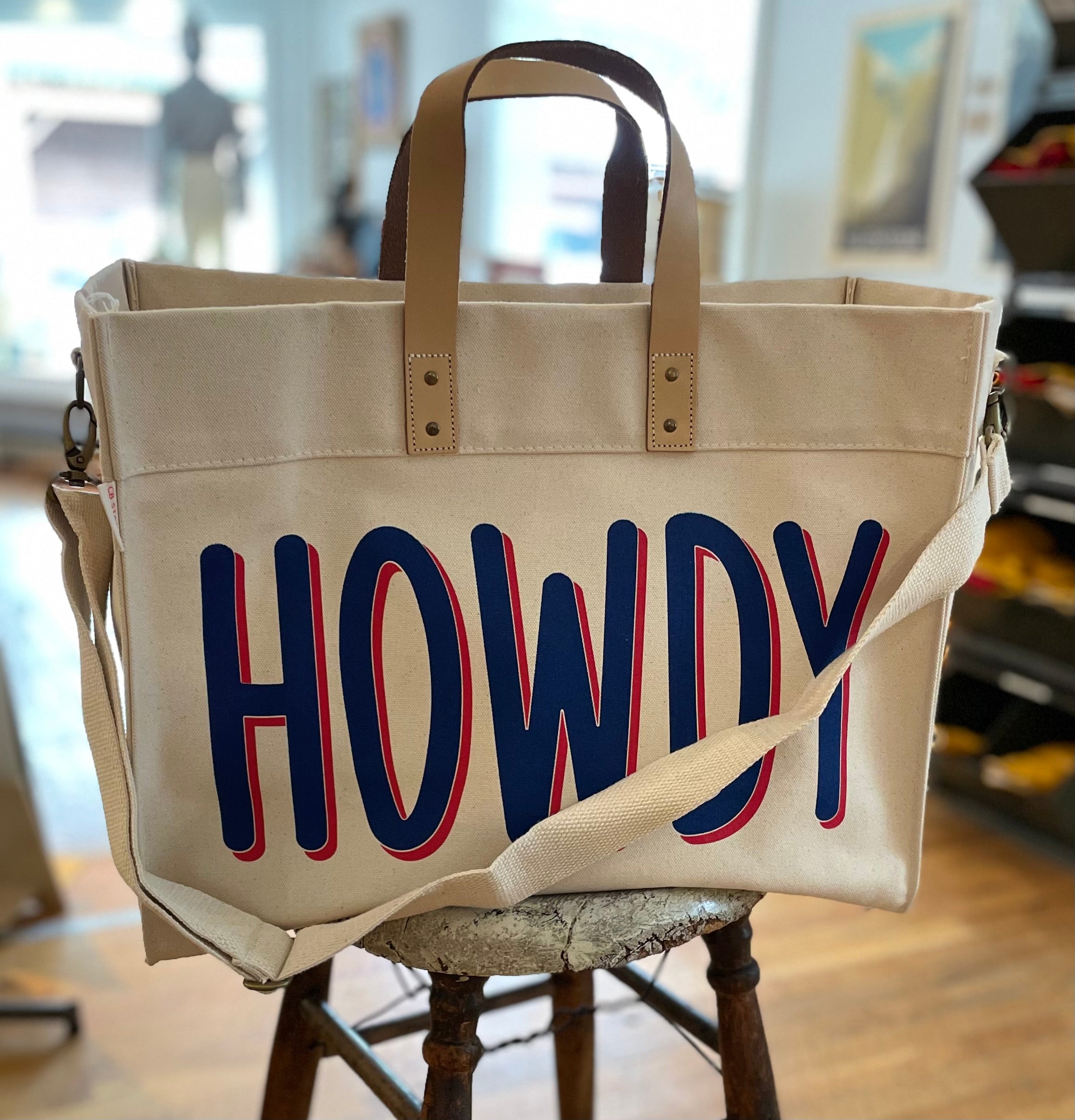 Howdy Tote - Blue and Red Drop Shadow