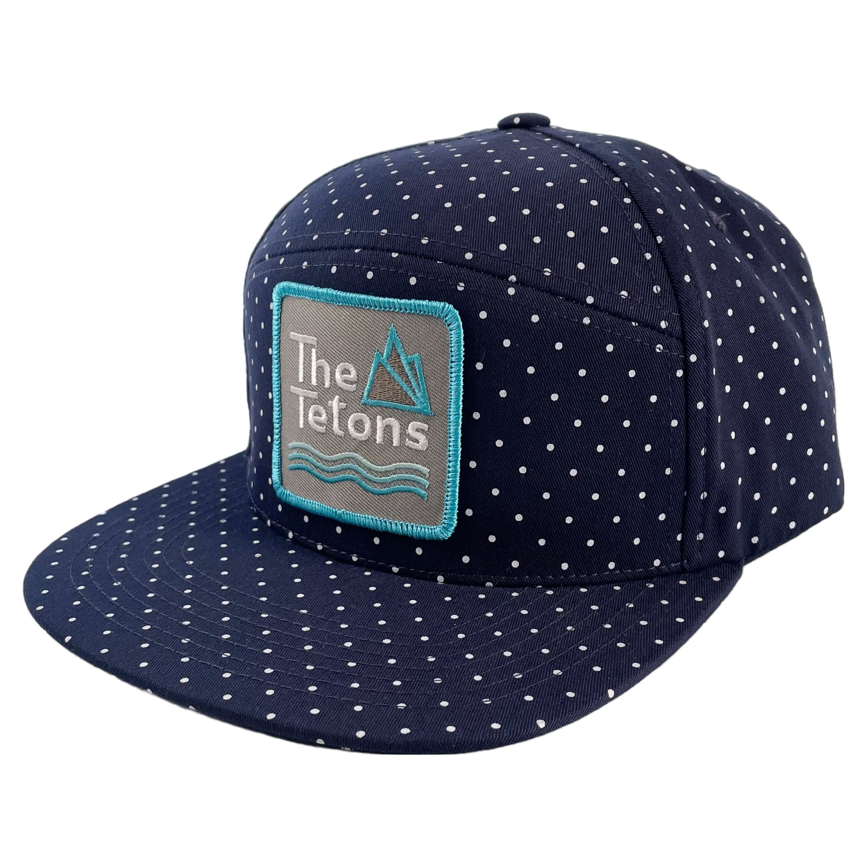 Tetons Patch on Navy Polka Dot Flat Bill Hat