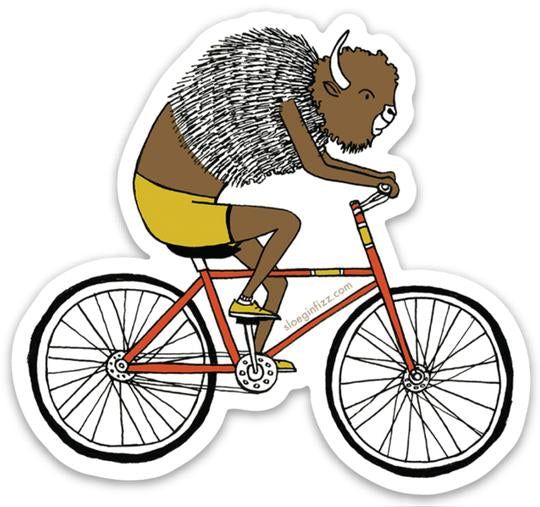 Bison Riding a Bicycle Vinyl Sticker