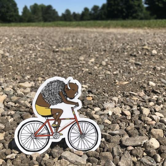 Bison Riding a Bicycle Vinyl Sticker
