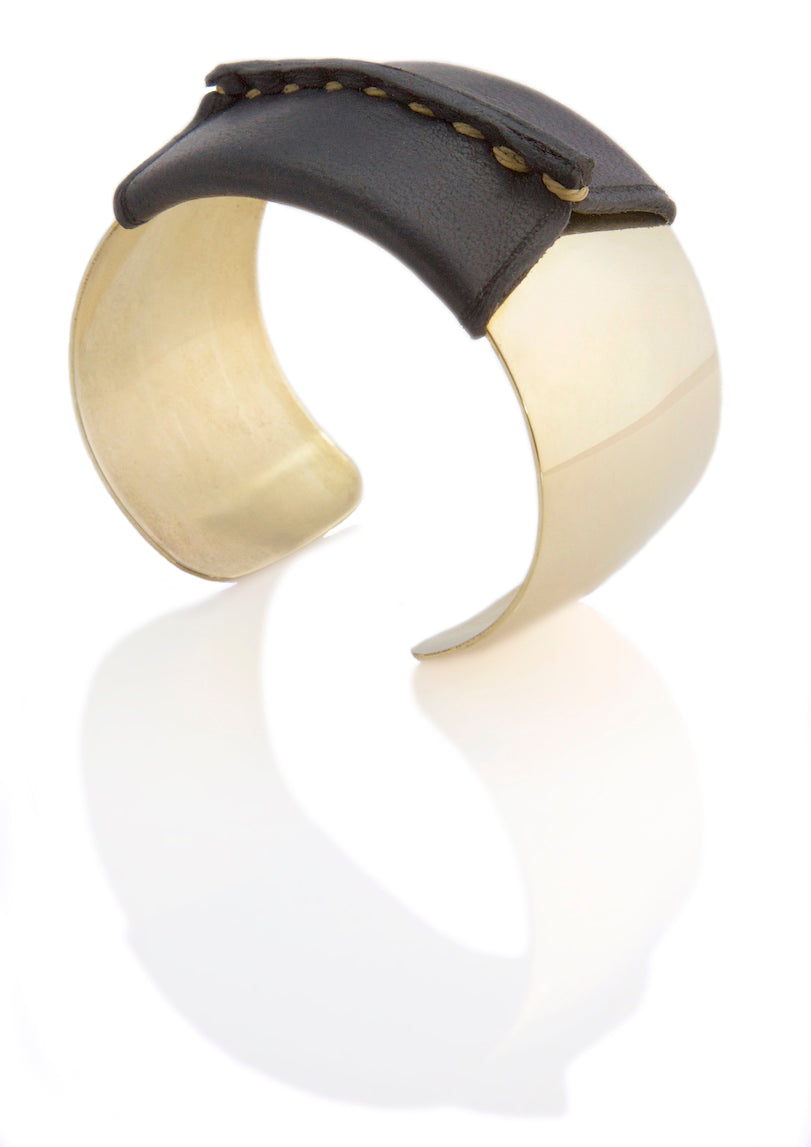 Domed Brass Leather Cuff