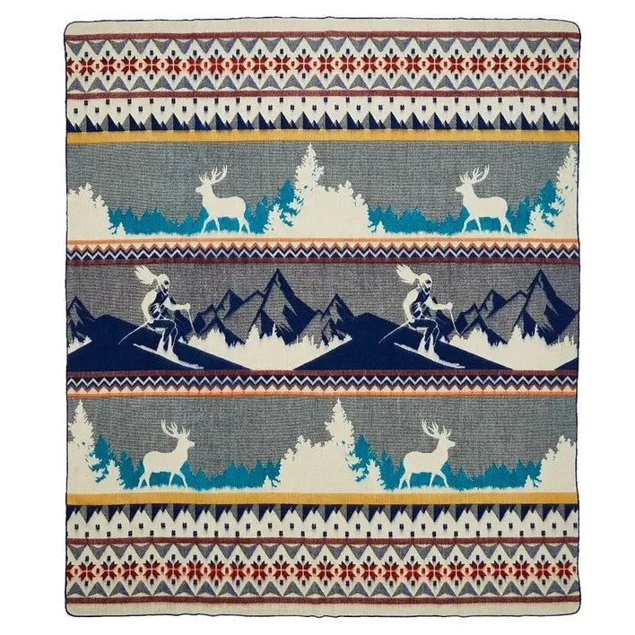 Blue Ski Adventure Southwestern Blanket