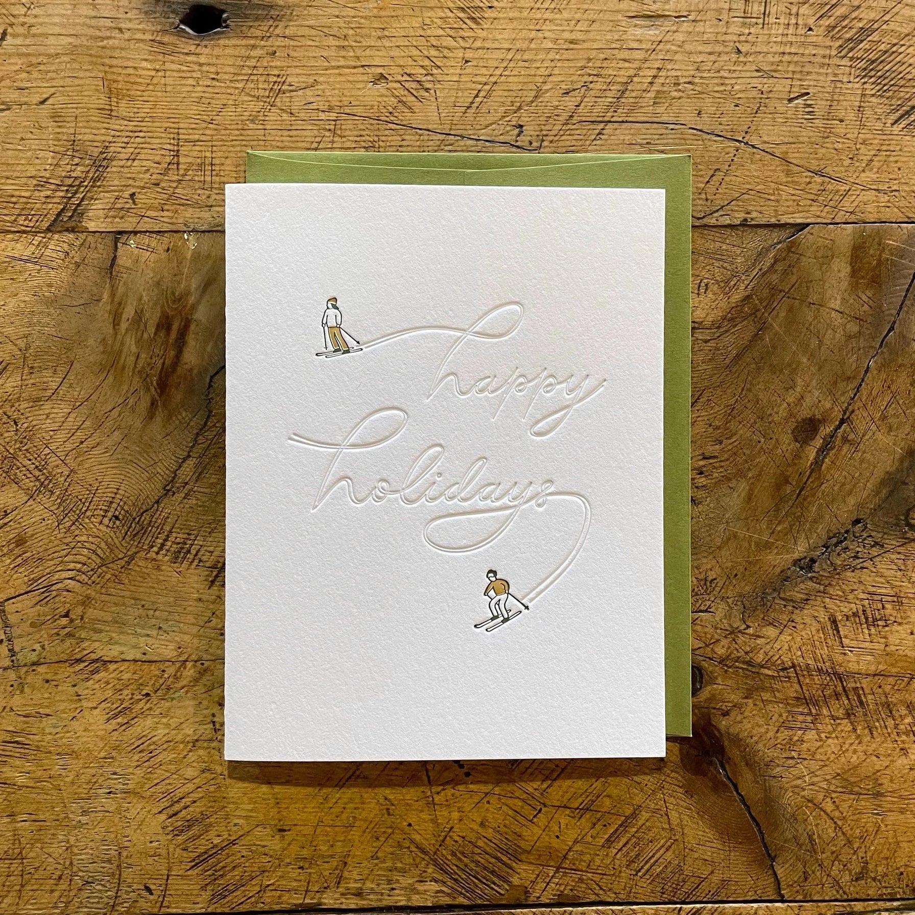 Happy Holiday Skiers Letterpress Card - Set of 6