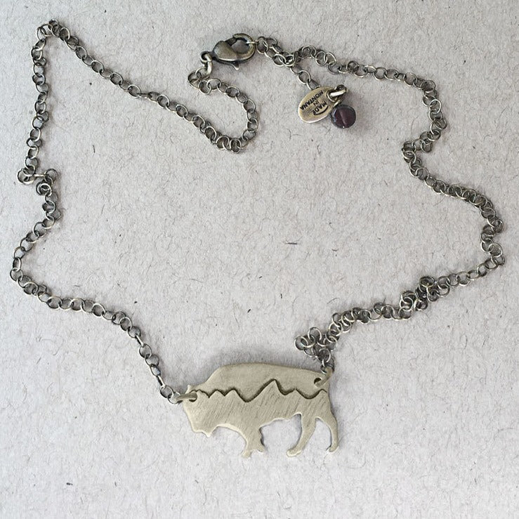 Bison Necklace In Silver