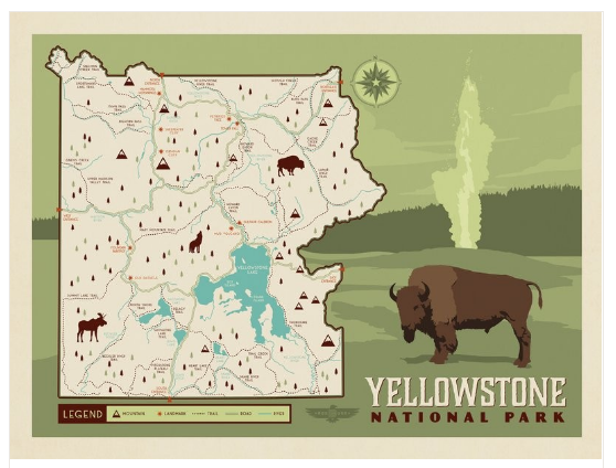Illustrated Yellowstone National Park Map