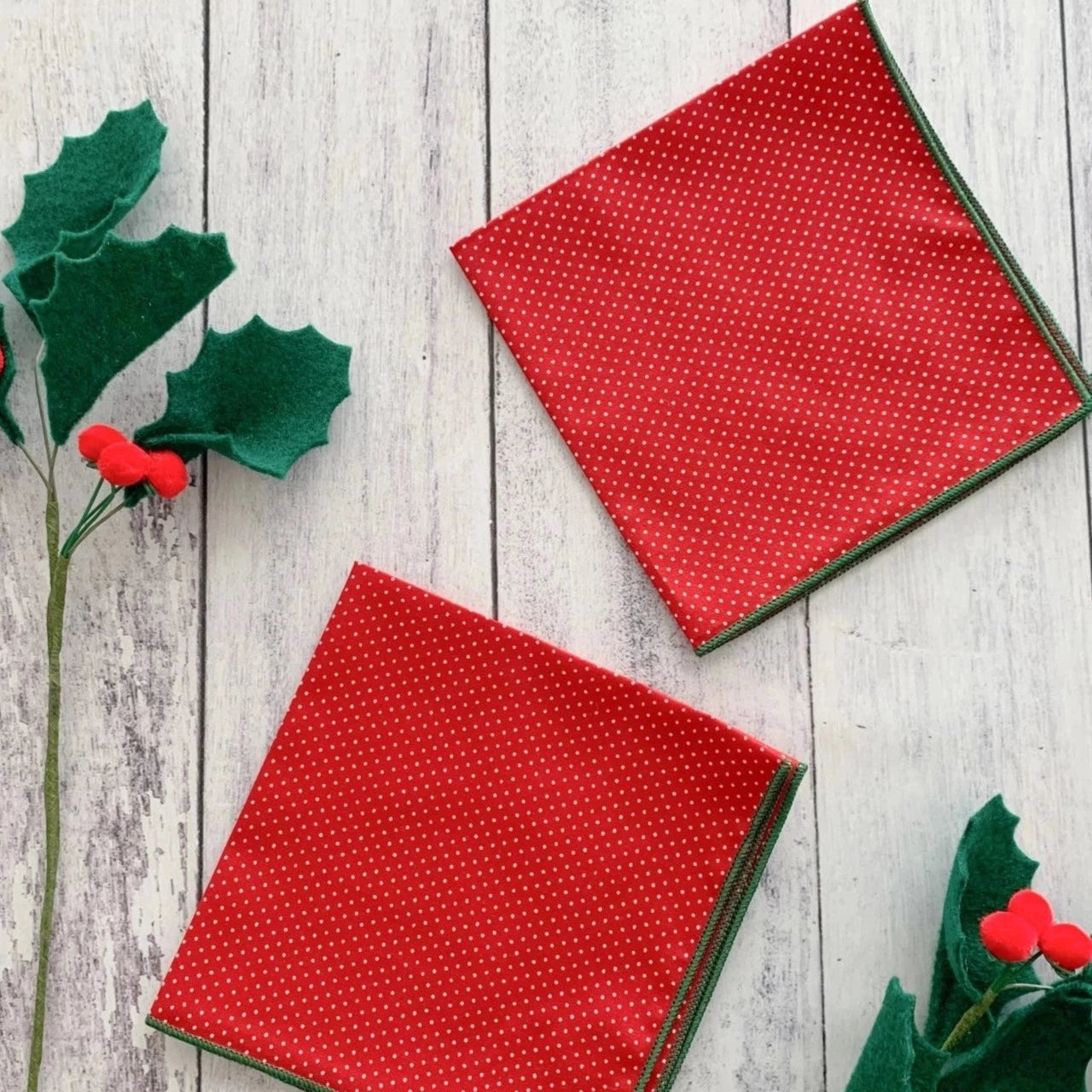 Red Pin Dot Cloth Cocktail Napkins