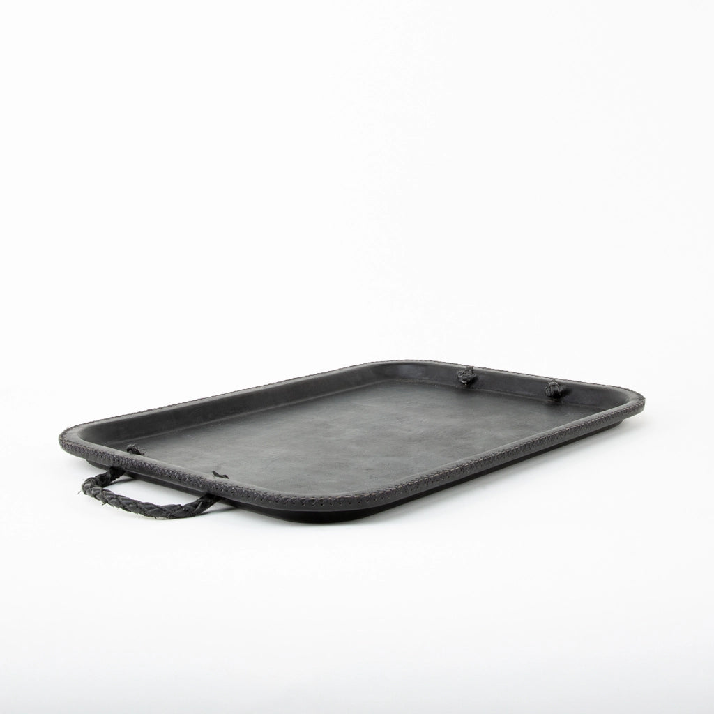 16" Serving Tray With Embroidered Handles - Black