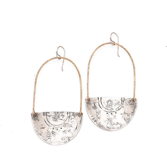 Shield Bearer Earrings - Sterling and Brass