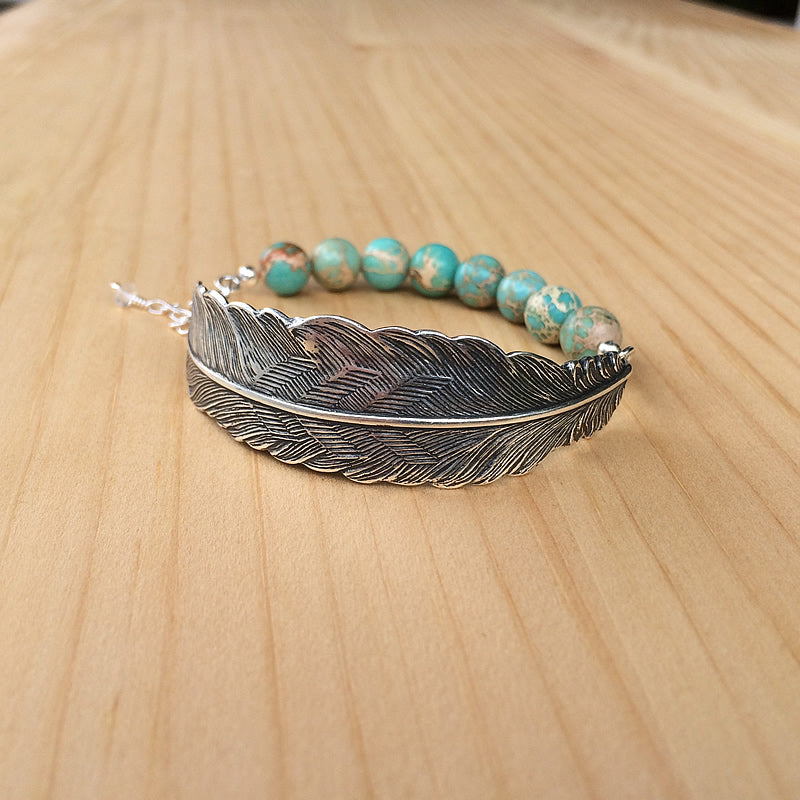 Feather with Beaded Turquoise