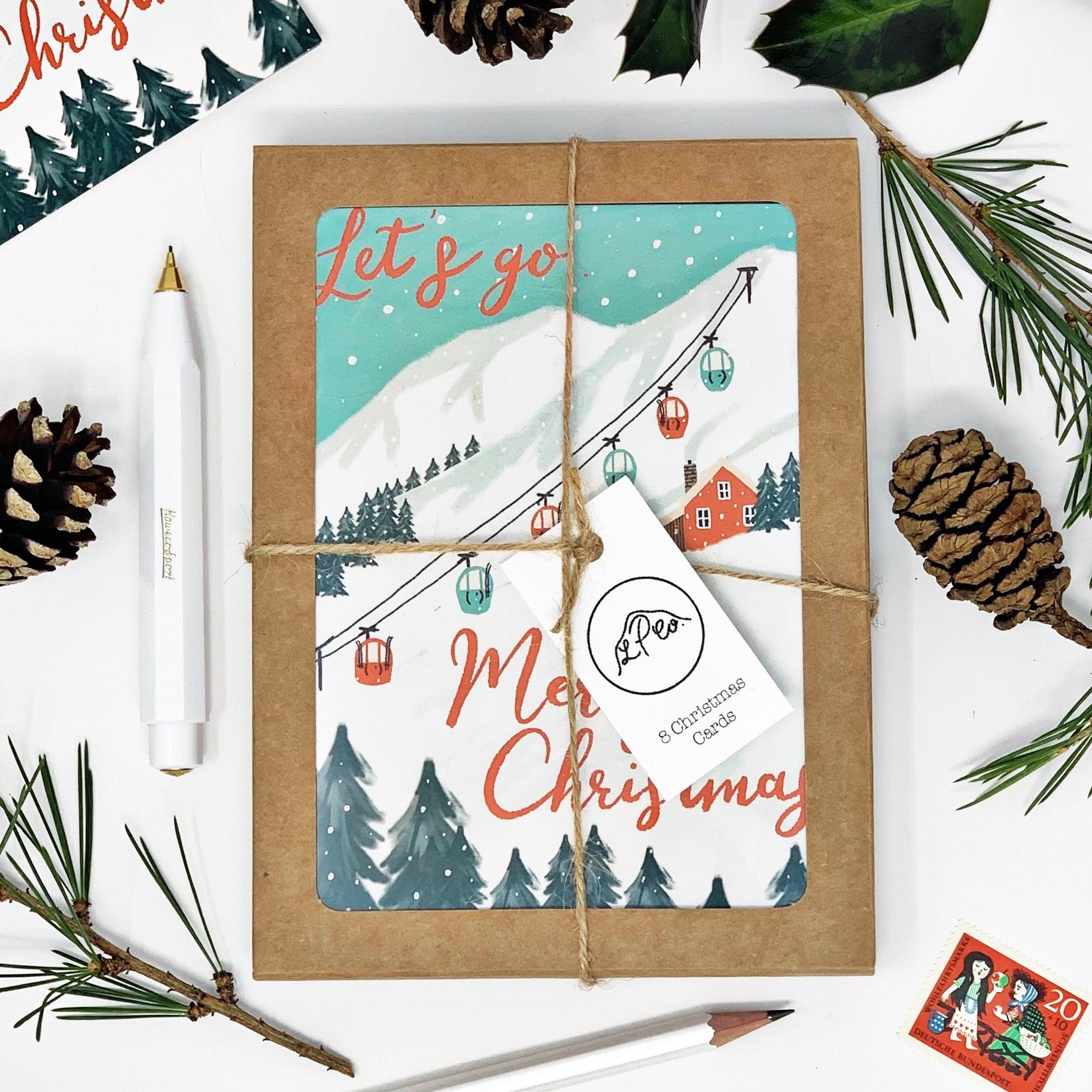 Skiing Christmas Card Box - Set of 8