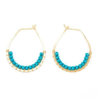 Low Oval Turquoise Wrapped Earrings