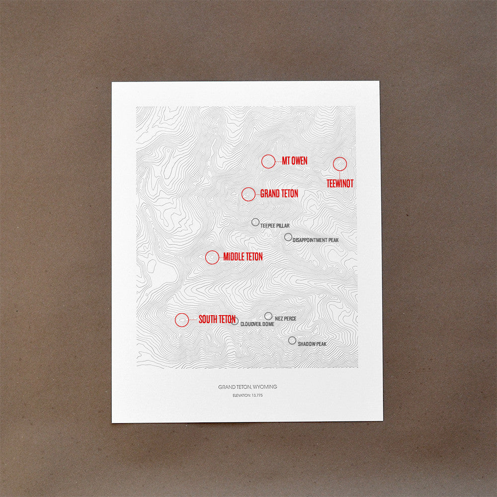 Grand Teton Letterpressed Topographic Poster